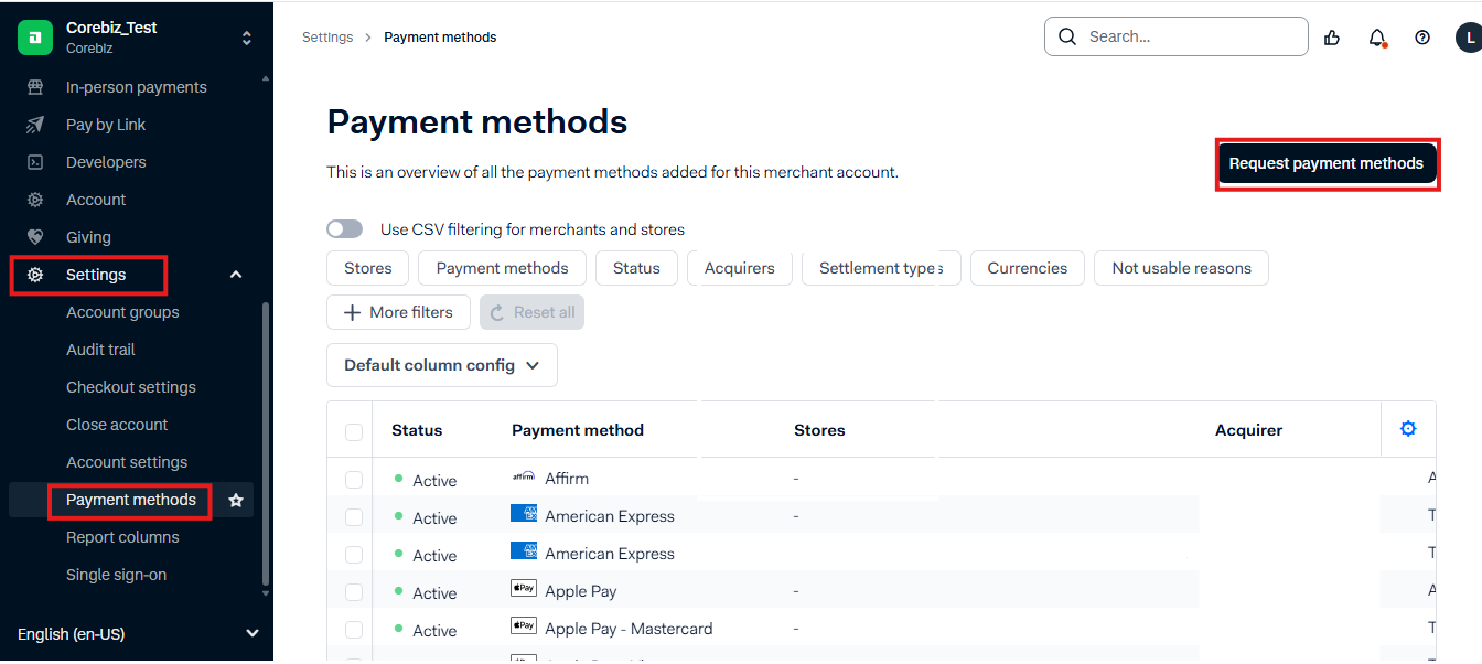 Adyen Settings