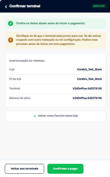 Confirmation screen before sending the payment to the terminal
