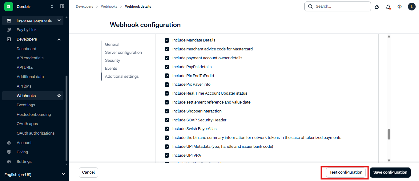 Test configuration