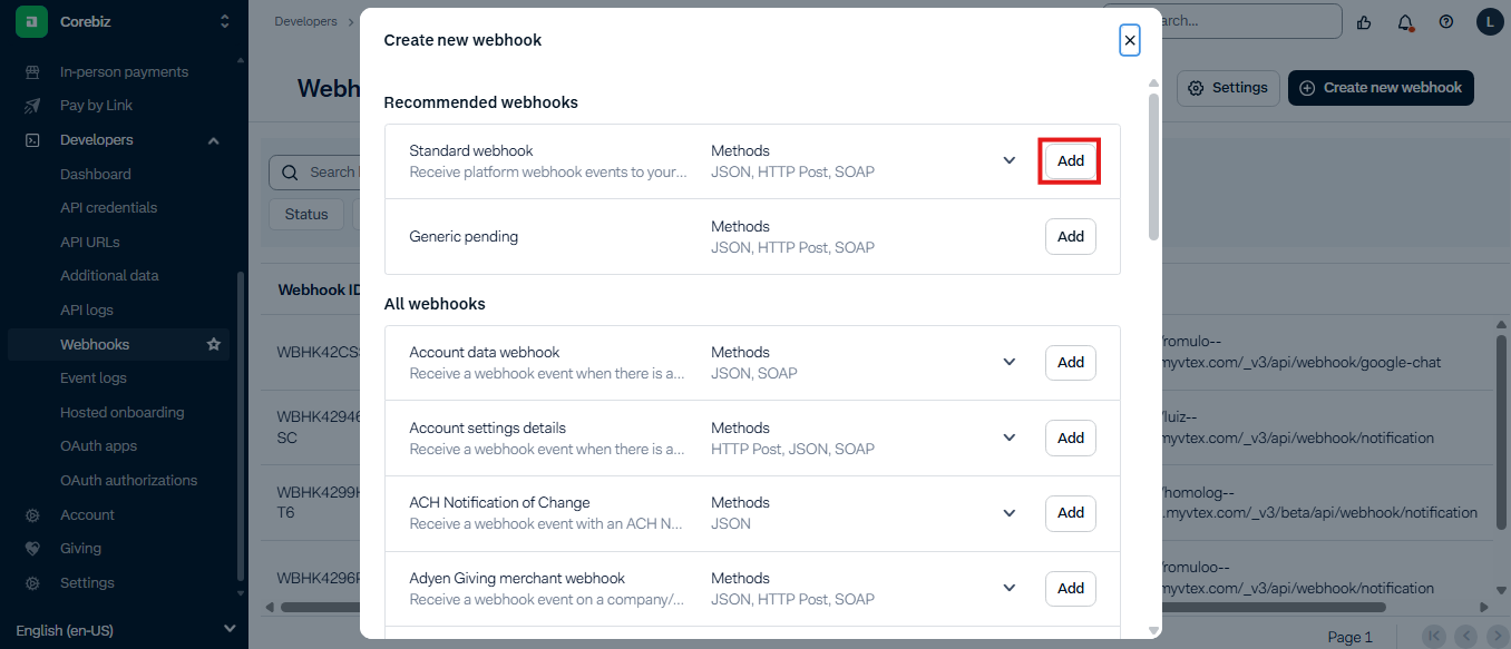 Add Standard Webhook