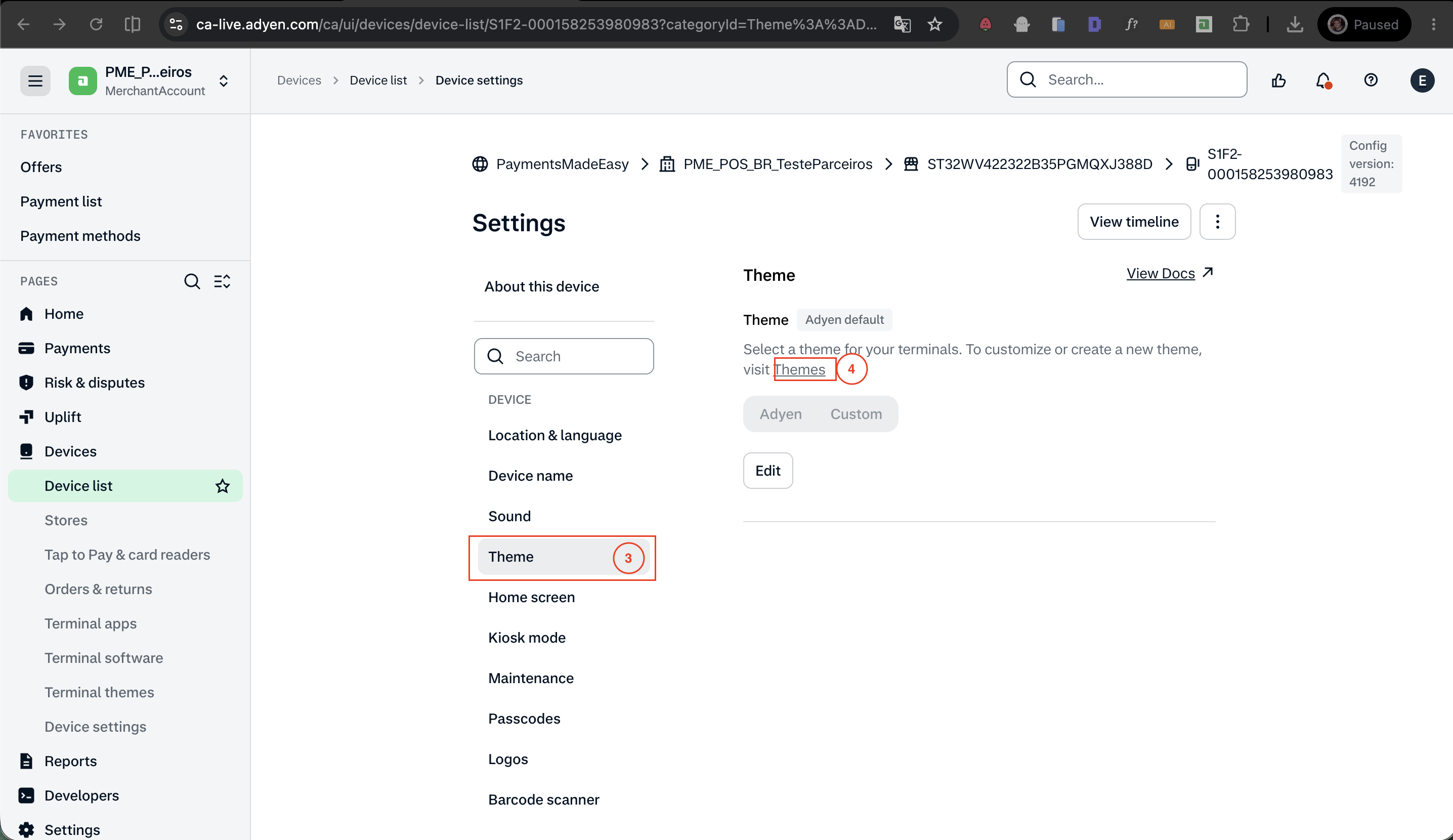 Aba Theme do dispositivo antes de existir um tema customizado